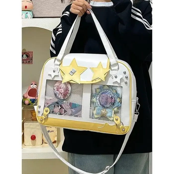 Preppy jaune étoile sac à main grande capacité Ita sac femmes Transparent en cuir sacs à bandoulière filles Harajuku