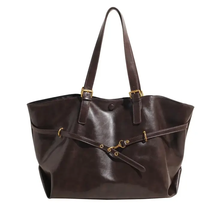 Sac fourre-tout rétro en cuir PU pour femmes