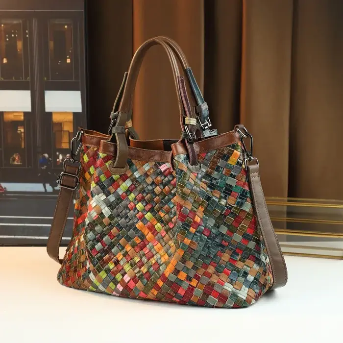ABQP Nouveau sac à main pour femme en cuir véritable, sac bandoulière tissé à la main pour femme, sa