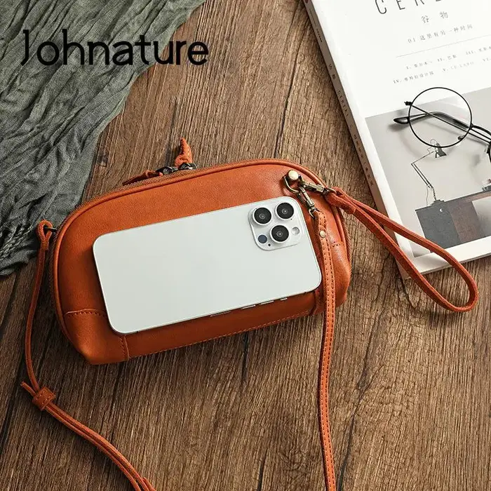 Johnature – sac Simple en cuir véritable pour femmes, petit sac de loisirs en peau de vache naturell