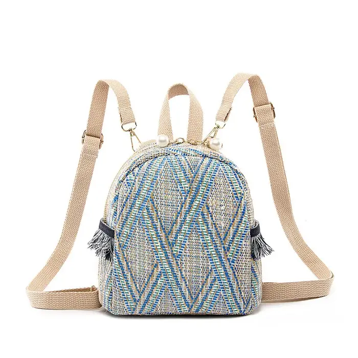 Mini sac à dos en paille tressée respirant pour femme