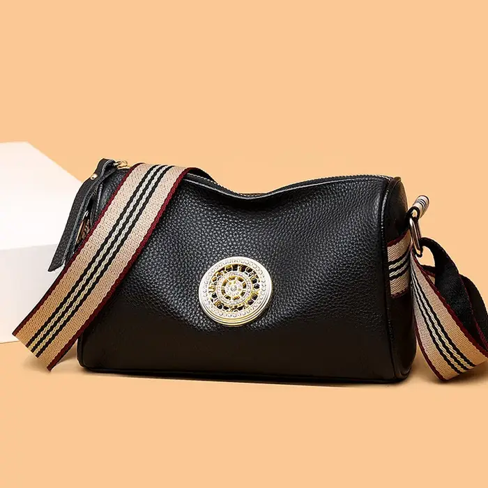 Sac à bandoulière en cuir véritable, élégant noir, chameau, vert, sac à main tendance pour femmes, s