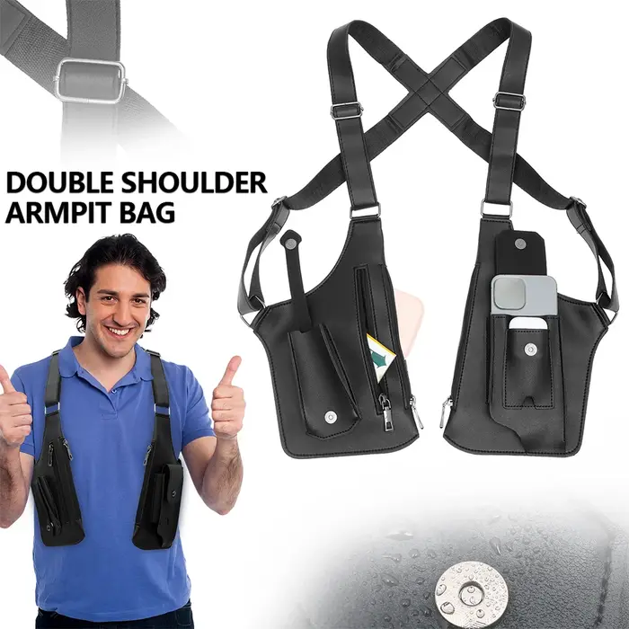 Sac antivol sous les bras PU Double bandoulière multi-poches extérieur