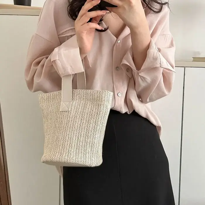 Sac seau décontracté en paille PU
