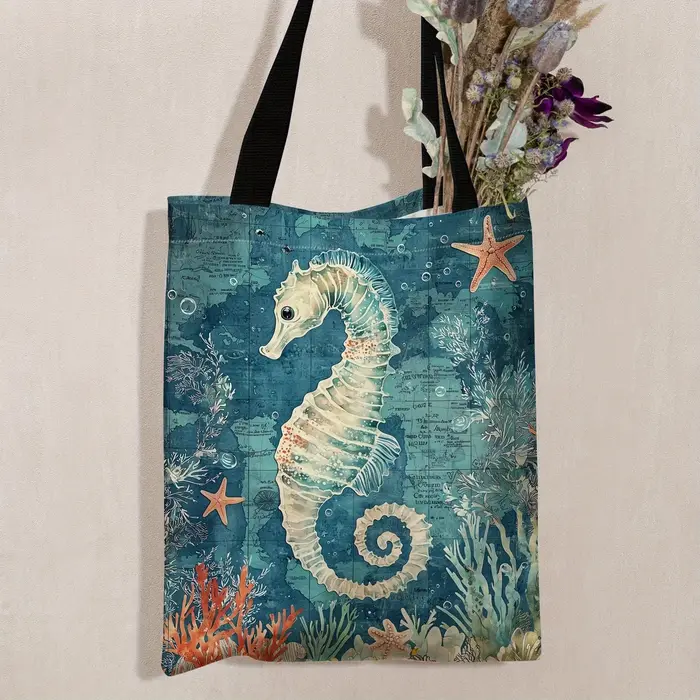 Sac fourre-tout rétro pour scène sous-marine hippocampe