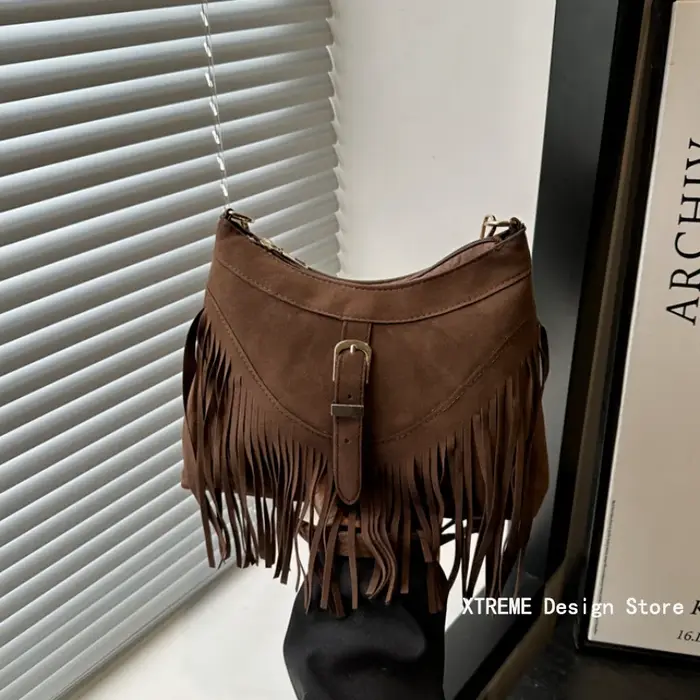 Sac à bandoulière rétro à franges pour femmes
