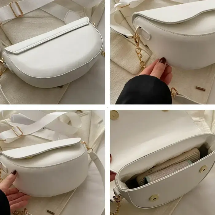 Femmes Vintage Double sangles sac à bandoulière nouvelle couleur unie Simple sac