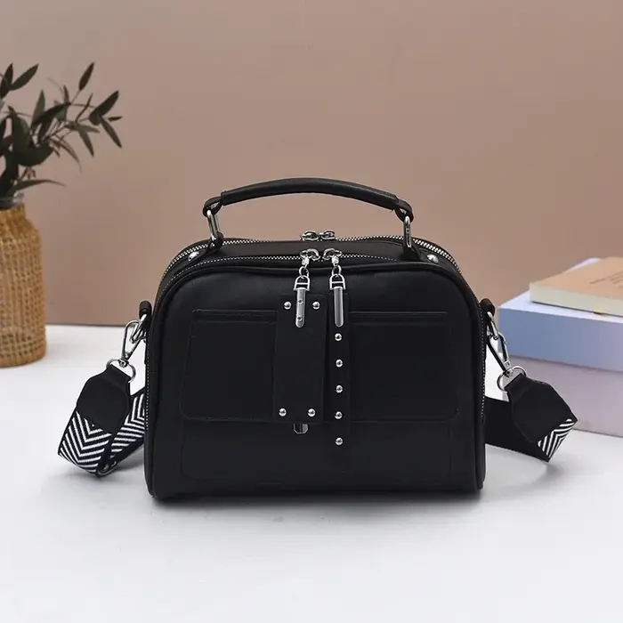 Sac à bandoulière à large sangle pour femmes, sac à main et bourse en cuir Pu de couleur unie, sacoc