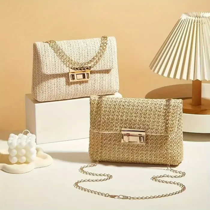 Sac à main pour femme en paille tressée de style rétro tendance