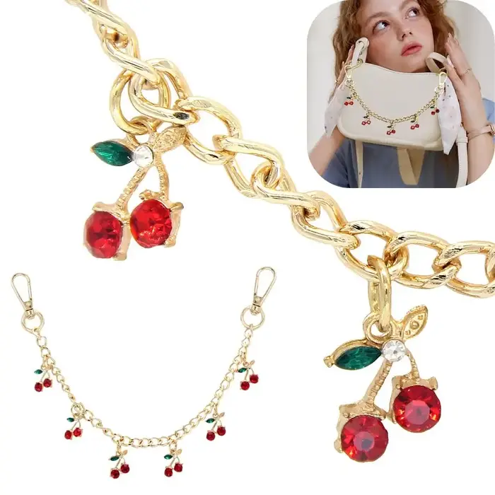 Porte-clés de luxe pour sac aux cerises, diamant cerise, breloques pour sac à main pour fille, accessoire de sac à faire soi-même, chaînes métalliques à couches douces