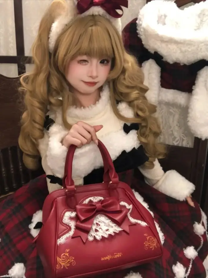 Sac fourre-tout grande capacité Lolita en dentelle avec nœud