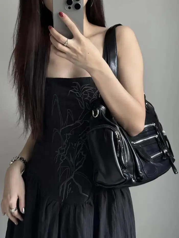 JIAERDI Vintage noir sacs à bandoulière sac à main femmes haute rue poche Chic Y2k sac