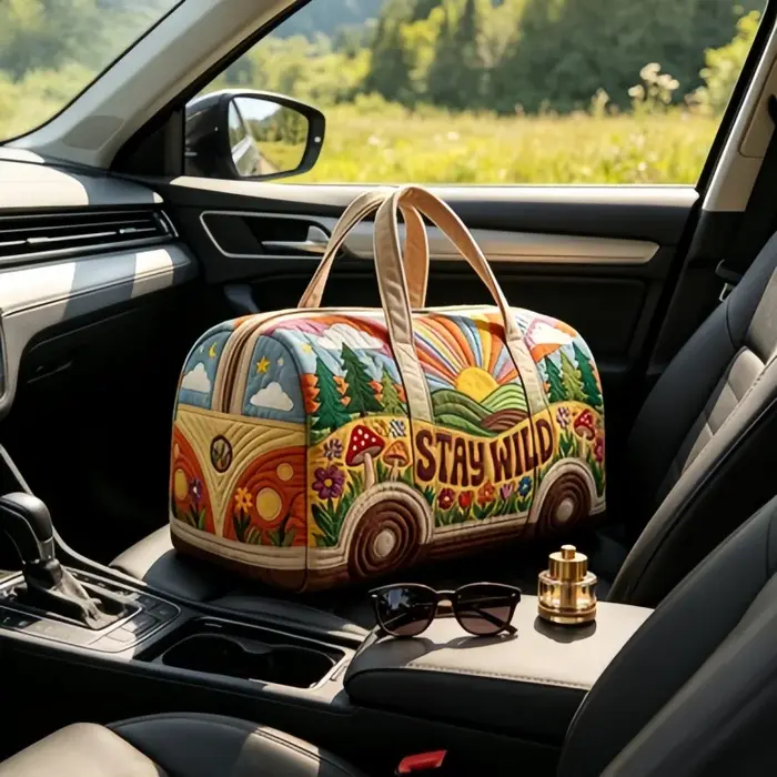 Sac de voyage pour femme, style hippie bohème matelassé « STAY WILD », sac de week-end grande capacité, sac de sport