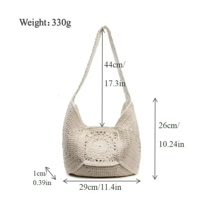 Sac fourre-tout tendance rétro en coton tricoté à la main, nouveau style, sac à bandoulière souple p