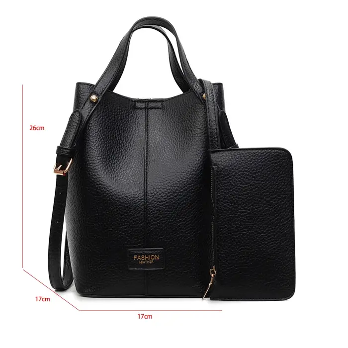 Sac seau noir femmes Niche Style occidental Texture sac à bandoulière en cuir souple grande capacité bolsa feminina mode 2 ensemble fourre-tout