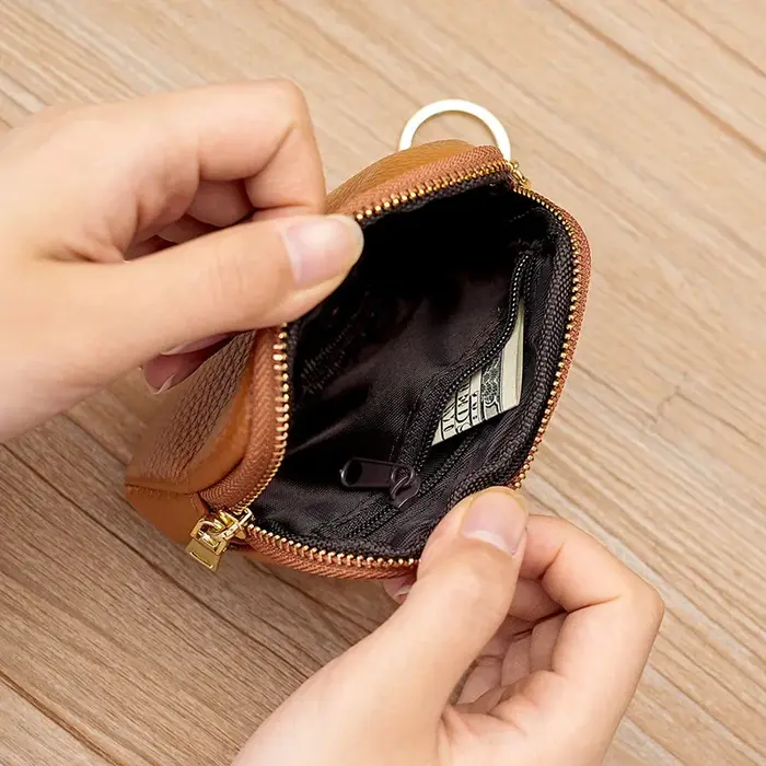 Mini porte-monnaie à fermeture éclair en cuir PU multicolore avec porte-clés petit portefeuille Portable