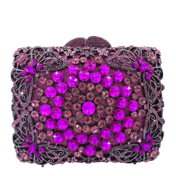 Boutique de FGG : Sacs à main de soirée lilas en strass pour femmes