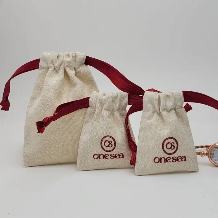 Pochette à cordon en coton et lin style rétro