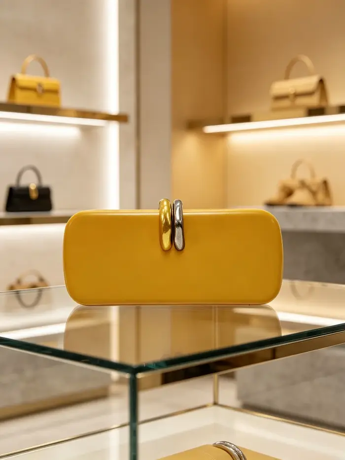 Pochette de soirée unie jaune mat avec double fermoir métallique, sac à main minimaliste pour dîner formel pour femmes matures, idéal pour les banquets