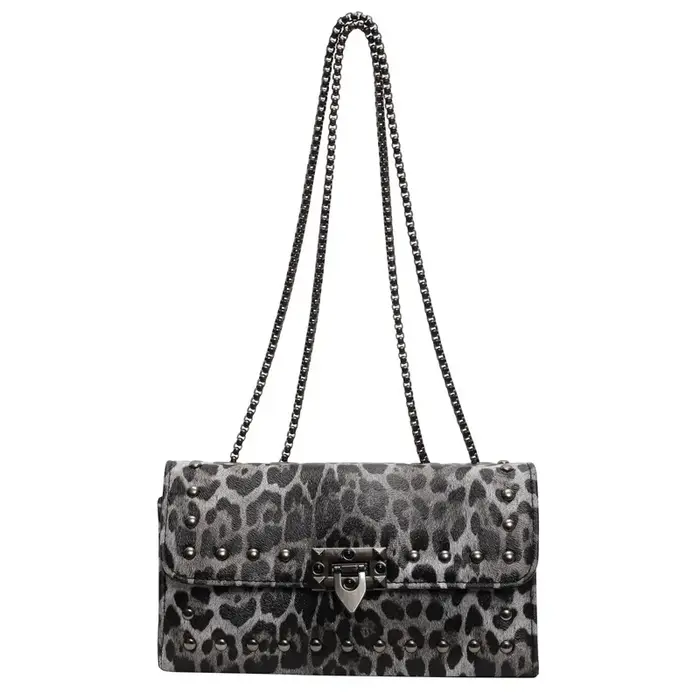 Sac sous les bras imprimé léopard coréen, sac à bandoulière tendance avec chaîne, sac à bandoulière
