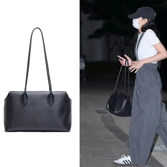 Sac à poignée supérieure noir en cuir Pu souple, fourre-tout de couleur unie avec fermeture éclair, sac à bandoulière simple pour femmes, grande capacité décontracté polyvalent