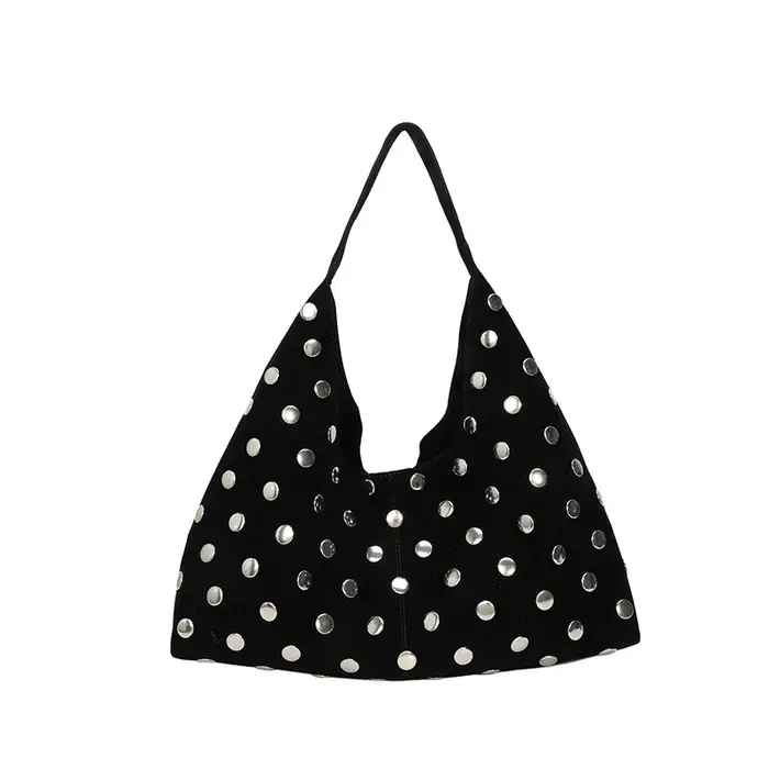 Sac fourre-tout en daim marron clouté pour femme, grand sac à bandoulière décontracté, sac à main ho