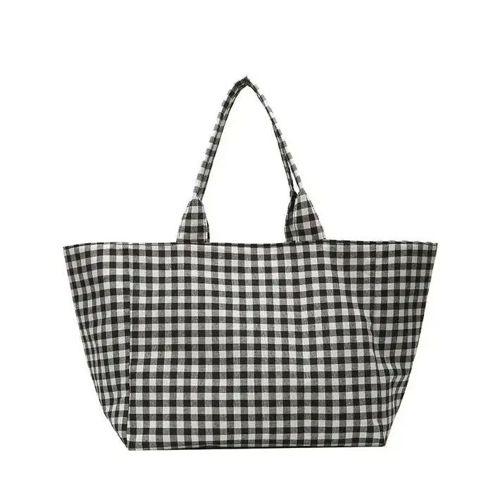 Sac fourre-tout en toile à carreaux avec motif