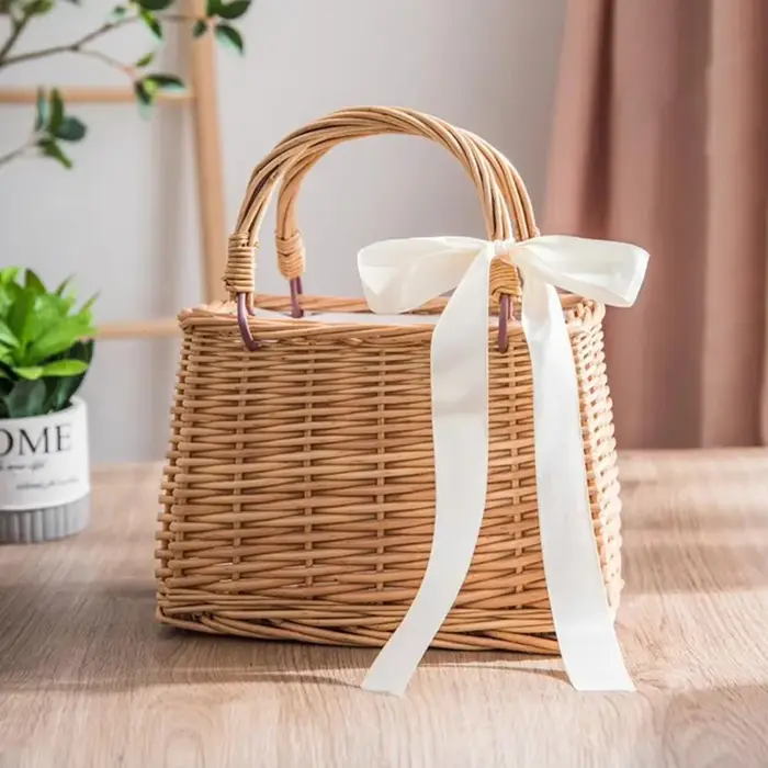 Panier de fleurs en osier Style rustique tissé sac à main fait