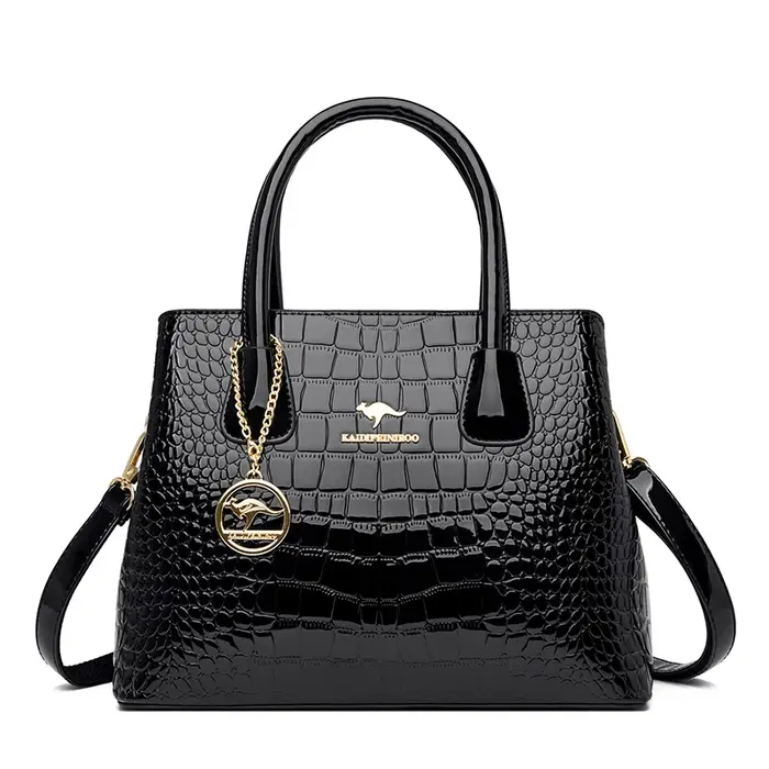 Sac à Main de Luxe en Cuir Verni à Motifs de Crocodile pour Femme, Fourre-Tout à Bandoulière, 2024