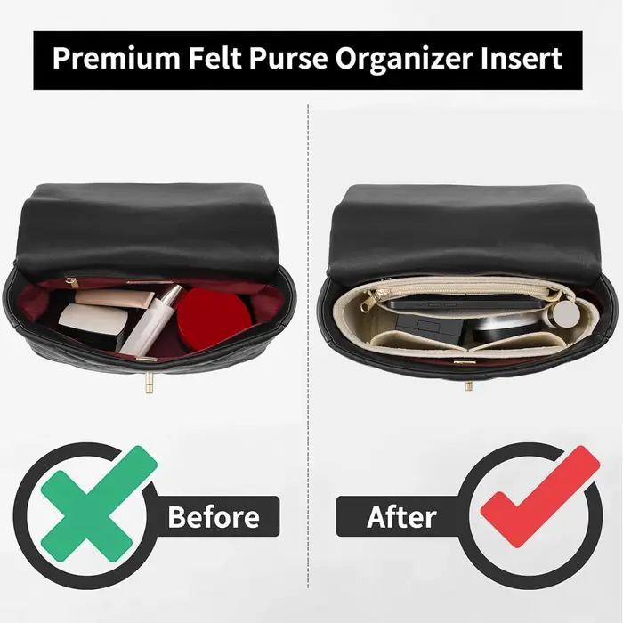 Insert organisateur de sac à main en feutre avec fermeture éclair – Pochette intérieure pour sacs à bandoulière