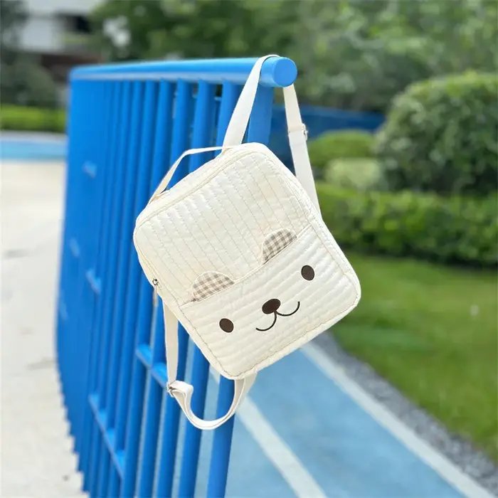 Ins – sac à dos matelassé coréen mignon: broderie d'ours, sac unisexe pour enfants et maman, rangeme