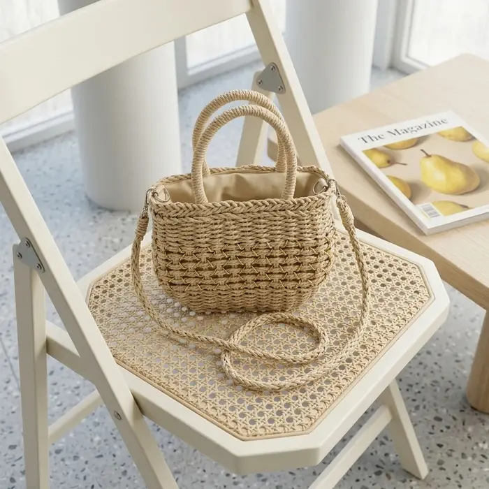 Sac de plage décontracté en paille tressée de luxe pour femme 2026