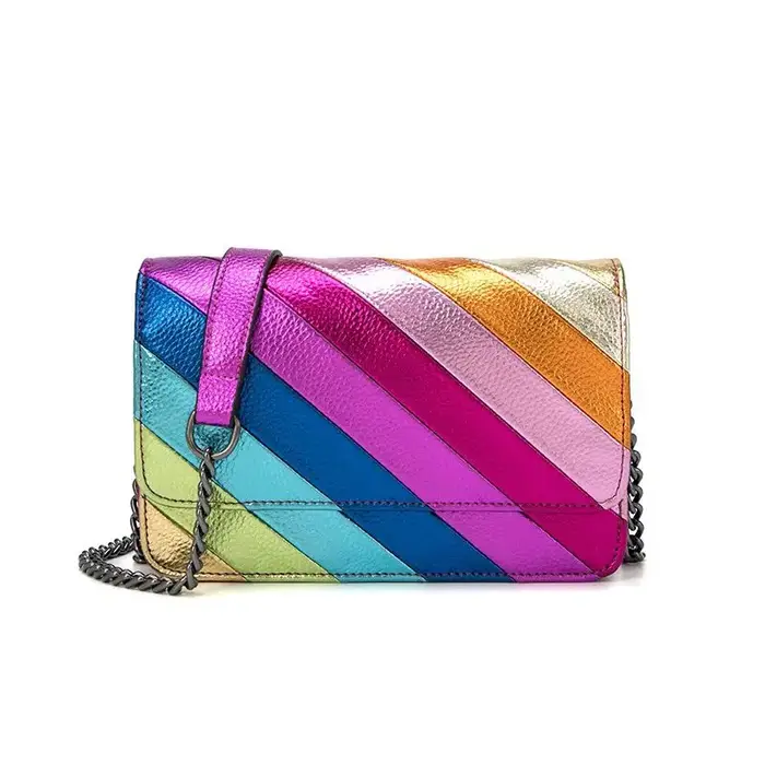 Arc-en-ciel femmes sacs à bandoulière petit sac à main carré mode chaîne colorée sac à main dégradé