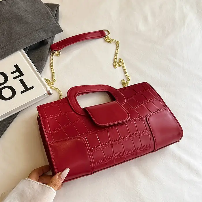 Sac à main à rabat rétro en cuir PU pour femme, motif de pierre, pochette de luxe, sac à bandoulière