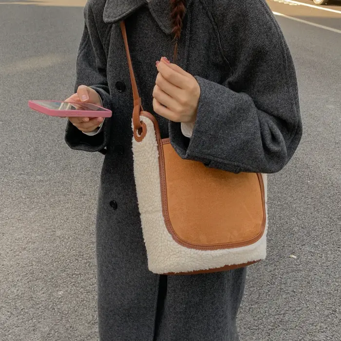 2025 hiver agneau laine sac à main femmes sac grande capacité 2 ensemble fourre-tout Vintage décontracté seau sac à bandoulière Faux daim femme bolsa