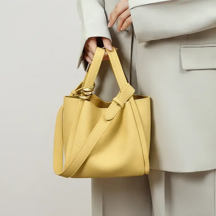 Sac à Main en Cuir de Vache Jaune pour Femme, Fourre-Tout de Marque de Styliste, Luxueux, à la Mode, pour Printemps et Été, E27