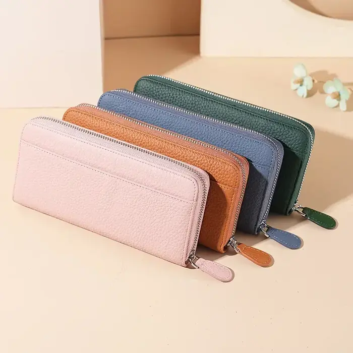 Sac portefeuille en cuir véritable pour femme, porte-monnaie, étui pour clé et rouge à lèvres, poudr