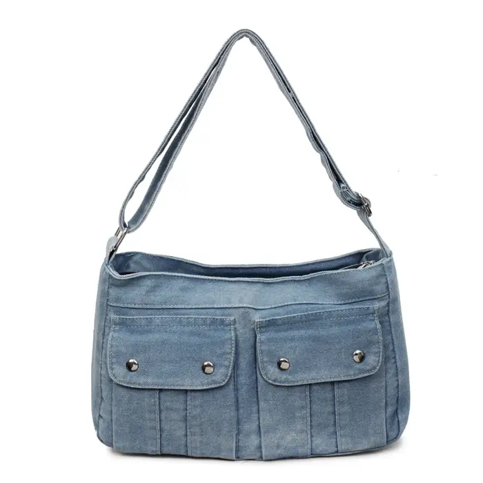 Sacs à bandoulière en Denim avec fermeture éclair, couleur unie, grande capacité, polyvalents pour d