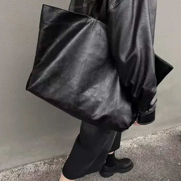 Sac fourre-tout décontracté en cuir souple grande capacité pour hommes et femmes