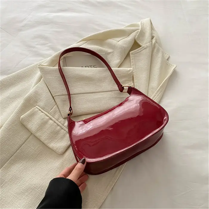 Sac à bandoulière en cuir verni brillant rétro couleur unie sacs à main pour femmes décontracté marque concepteur sac sous les bras mode Simple Hobo sac