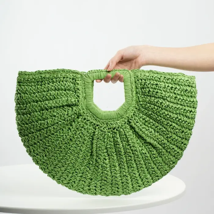 Sac à main de plage demi-lune en paille d'été pour femmes