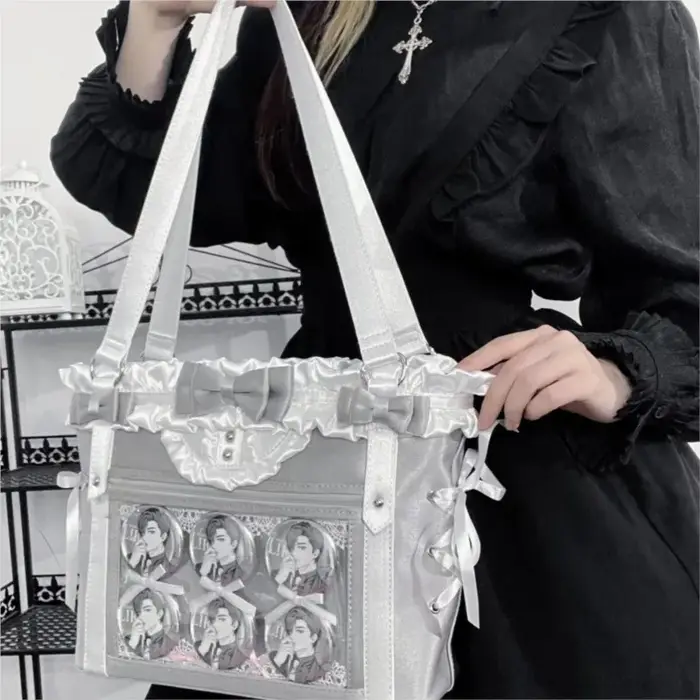 JIAERDI Lolita mignon arc sac à bandoulière dames Harajuku cuir carré grande capacité Ita sac Anime poignée sac à main Y2K sac fourre-tout 2025