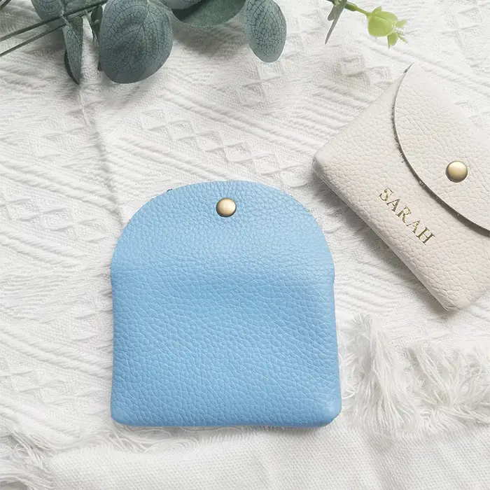 Mini porte-monnaie en cuir véritable avec nom personnalisé