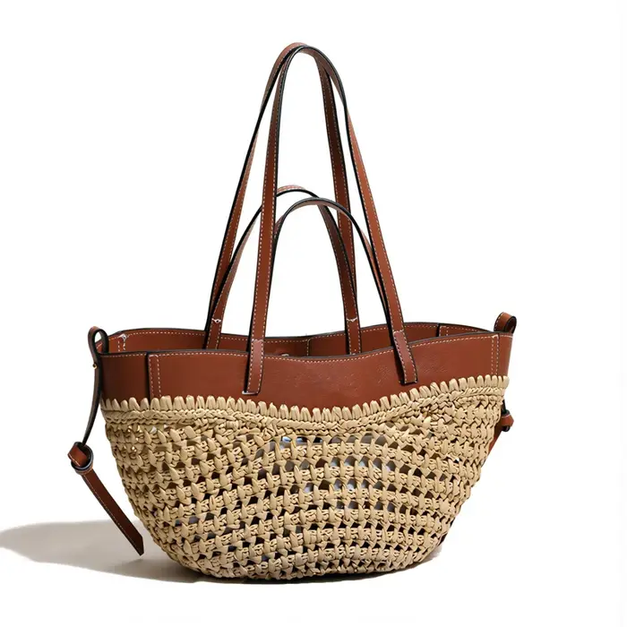 SHELKSBAG Sac fourre-tout en paille tressée tendance pour femme