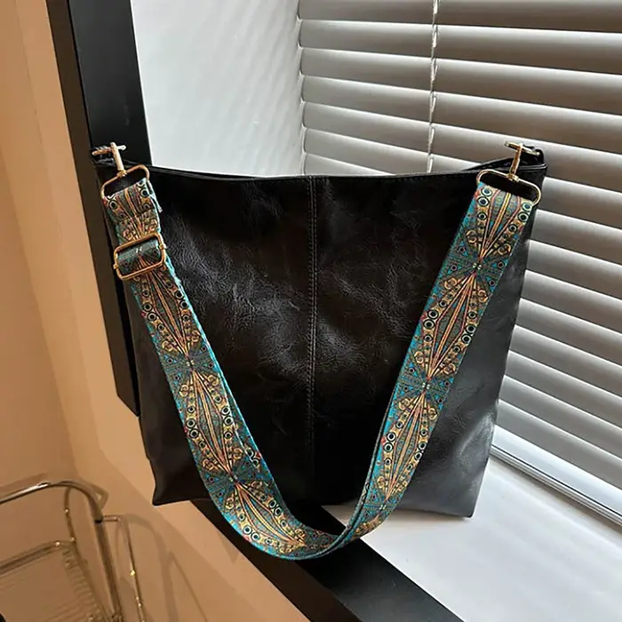 Sac à bandoulière solide vintage pour femme, sac à bandoulière, grande capacité, simple, large sangl