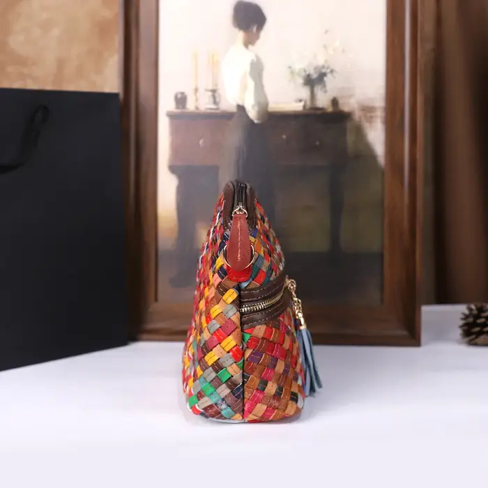 Sac à bandoulière en cuir épissé tissé à la main pour femmes, décontracté, léger, polyvalent, sangle