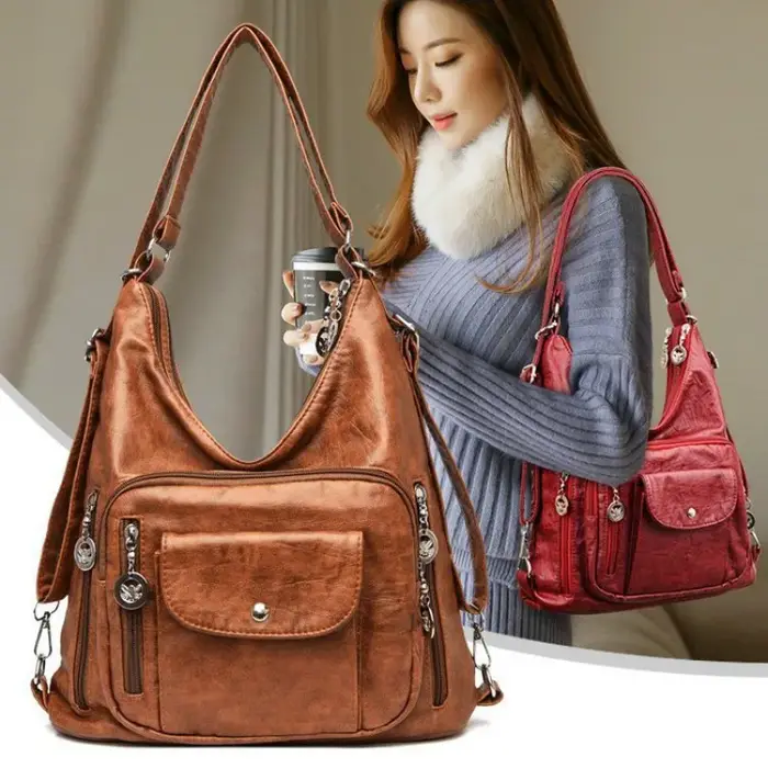 Sac seau sous les bras en cuir PU, multi-fermeture éclair, grande capacité, multi-poches, sac à bandoulière simple pour femmes