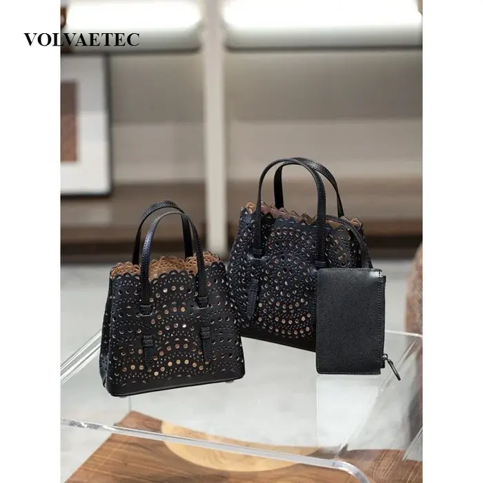 VOLVAETEC nouvelle Niche peau de vache sac fait à la main français rétro sac fourre-tout Laser fleur