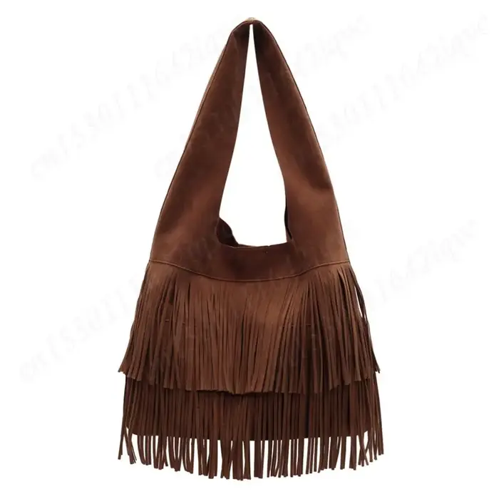Sac sous les bras à franges en faux daim pour femme