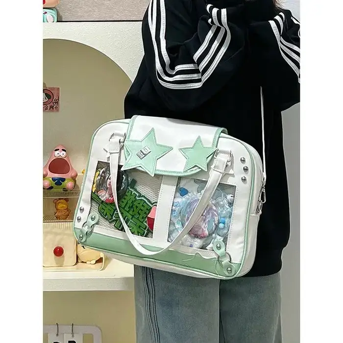 Preppy jaune étoile sac à main grande capacité Ita sac femmes Transparent en cuir sacs à bandoulière filles Harajuku